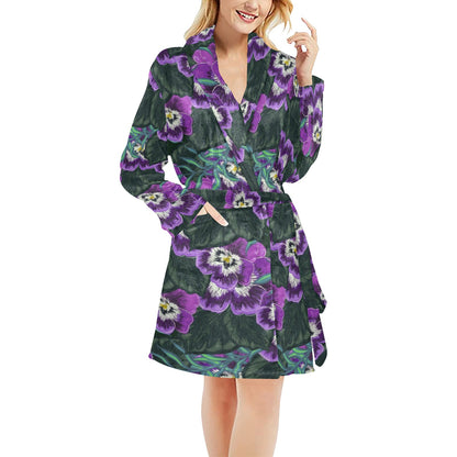 Pansy Pattern Print Design PS07 Women's Fleece Robe
