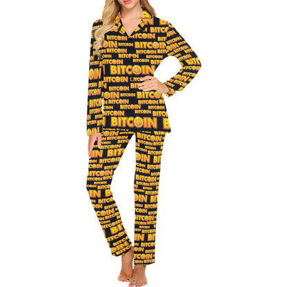 Bitcoin Pattern Print Design DO03 Women's Long Pajama Set