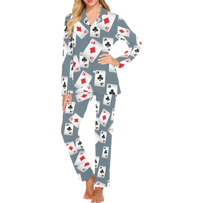 Poker Cards Pattern Print Design A05 Women's Long Pajama Set