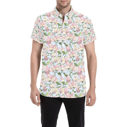 Sweet Pea Print Design LKS304 Men Short Sleeve Button Up Shirt