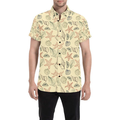 Seashell Print Design LKS305 Men Short Sleeve Button Up Shirt