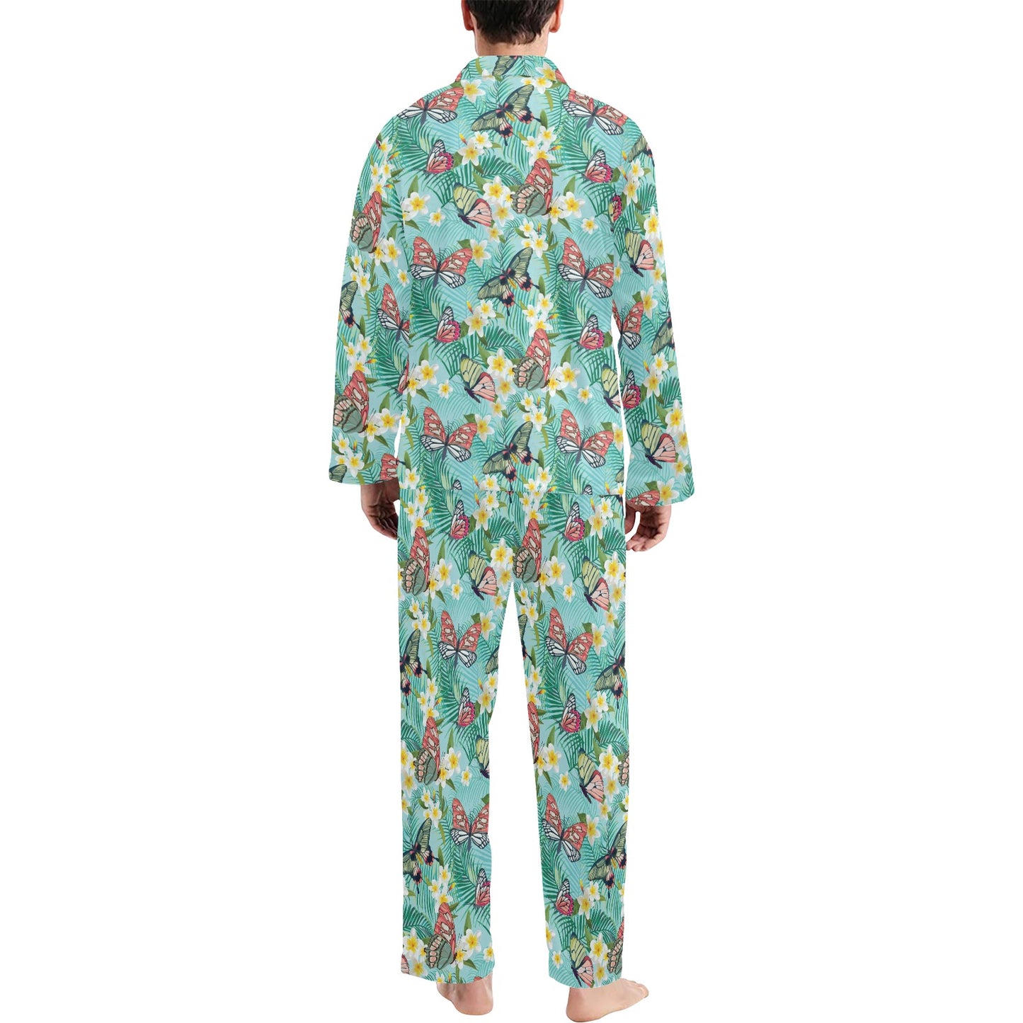 Butterfly Pattern Print Design 09 Men's Long Pajama Set