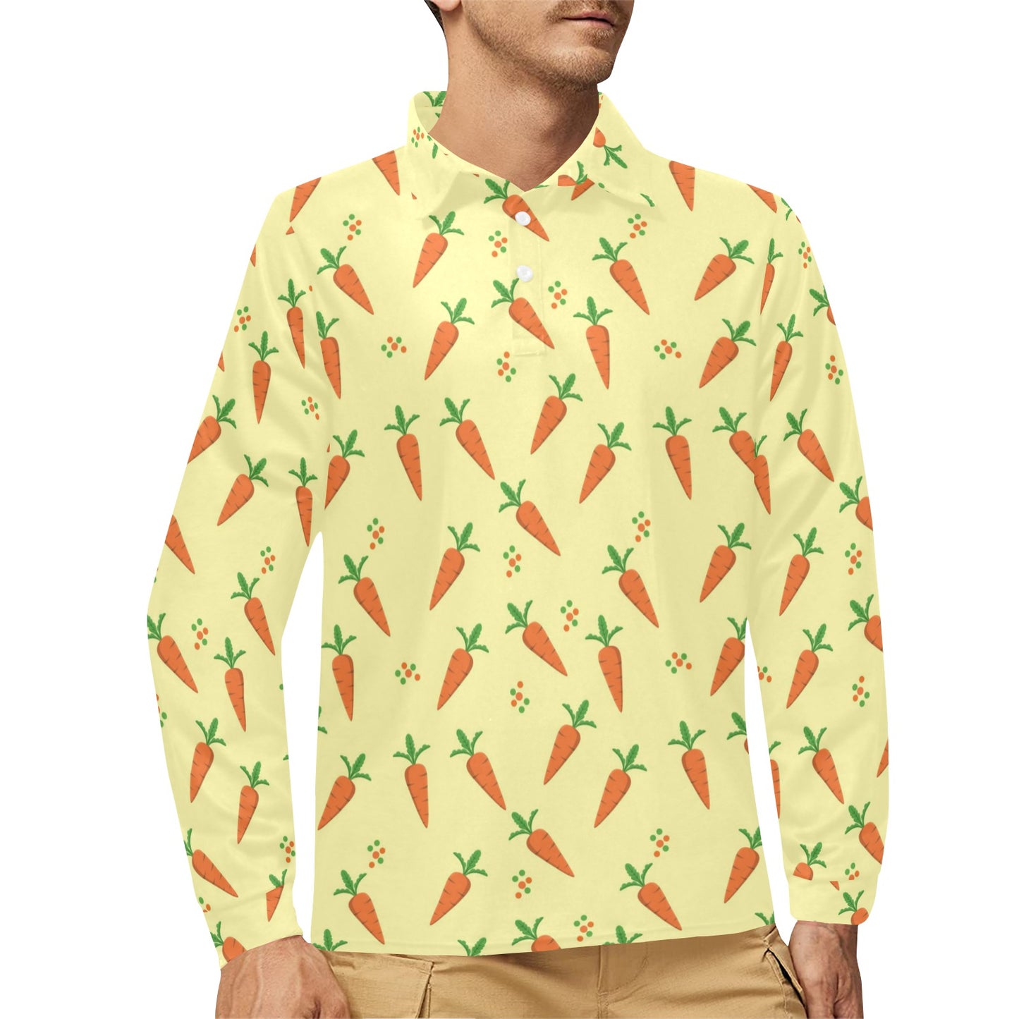 Carrot Pattern Print Design 04 Long Sleeve Polo Shirt For Men's