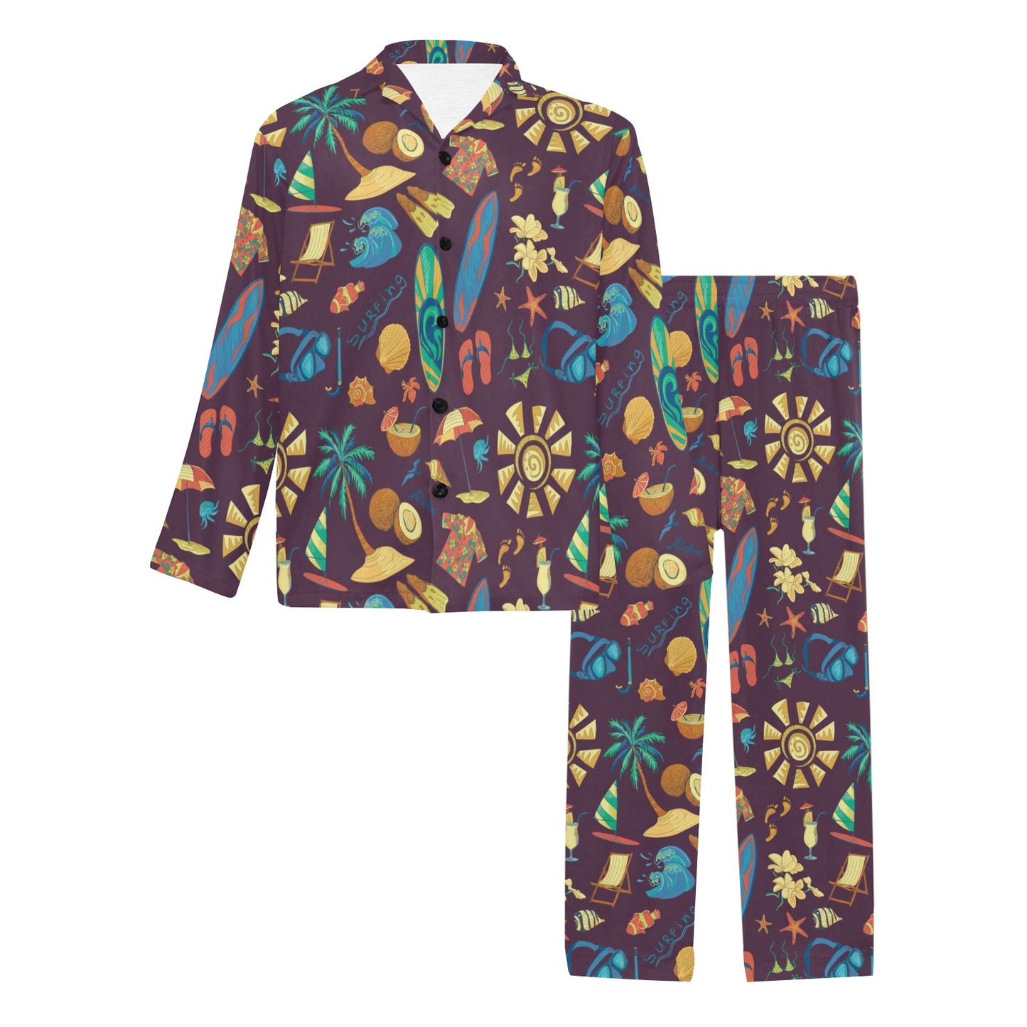 Aloha Hawaii Pattern Print Design 01 Men's Long Pajama Set