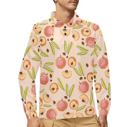 Peach Pattern Print Design A01 Long Sleeve Polo Shirt For Men's