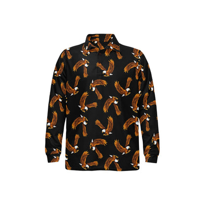 Eagles Print Pattern Long Sleeve Polo Shirt For Men's
