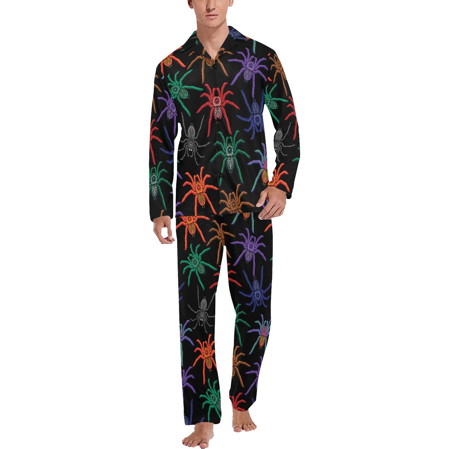 Tarantula Neon Color Pattern Print Design 03 Men's Long Pajama Set