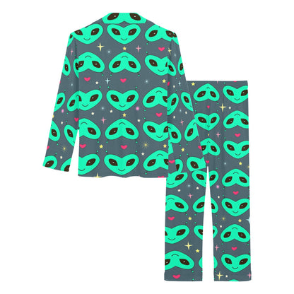 Alien Head Heart Pattern Print Design 03 Women's Long Pajama Set