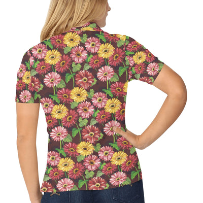 Daisy Gerbera Print Pattern Women's Polo Shirt