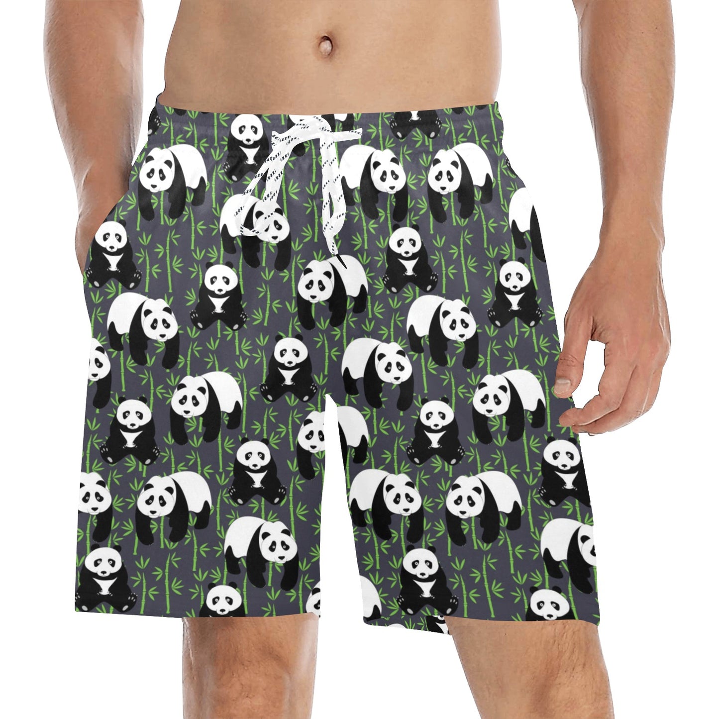 Panda Bear Bamboo Themed Print Men's Swim Trunks Beach Shorts