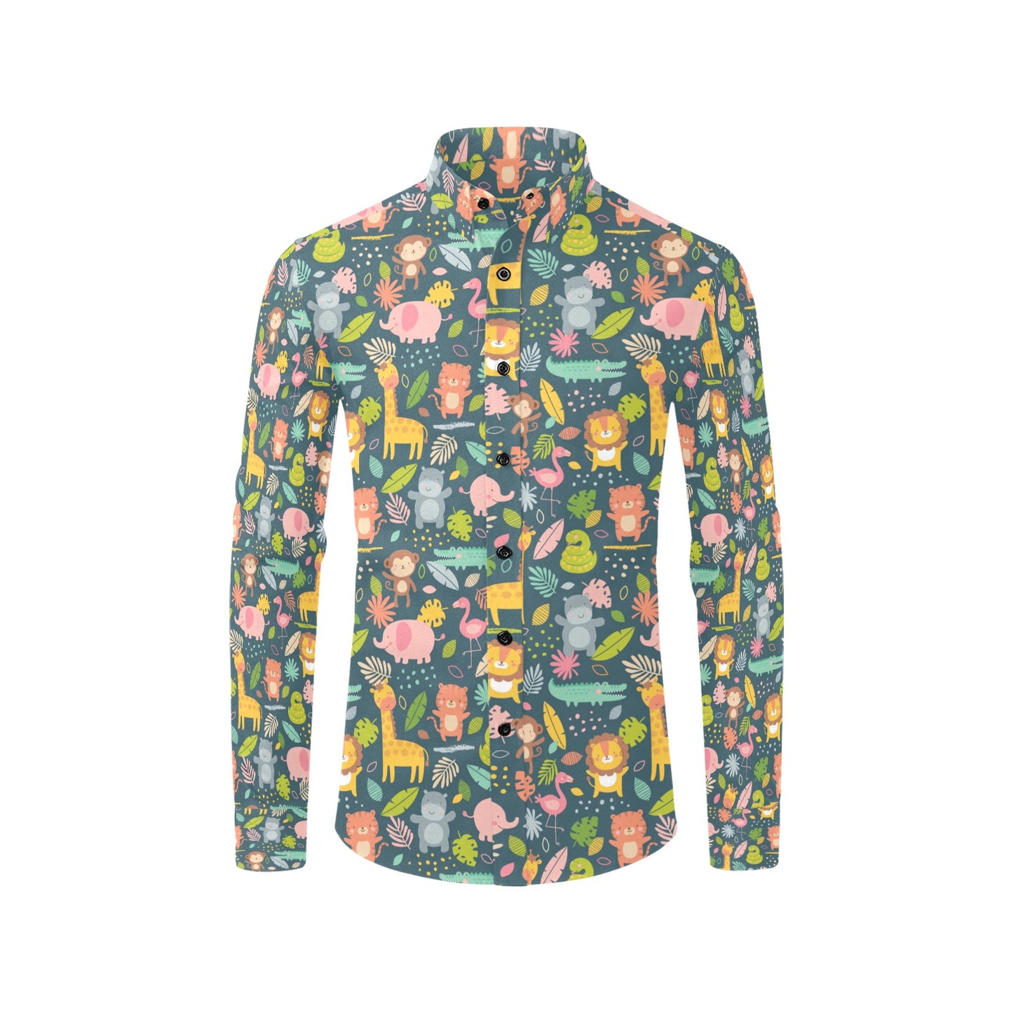 Safari Animal Cartoon Print Design LKS305 Men's Long Sleeve Dress Shirt
