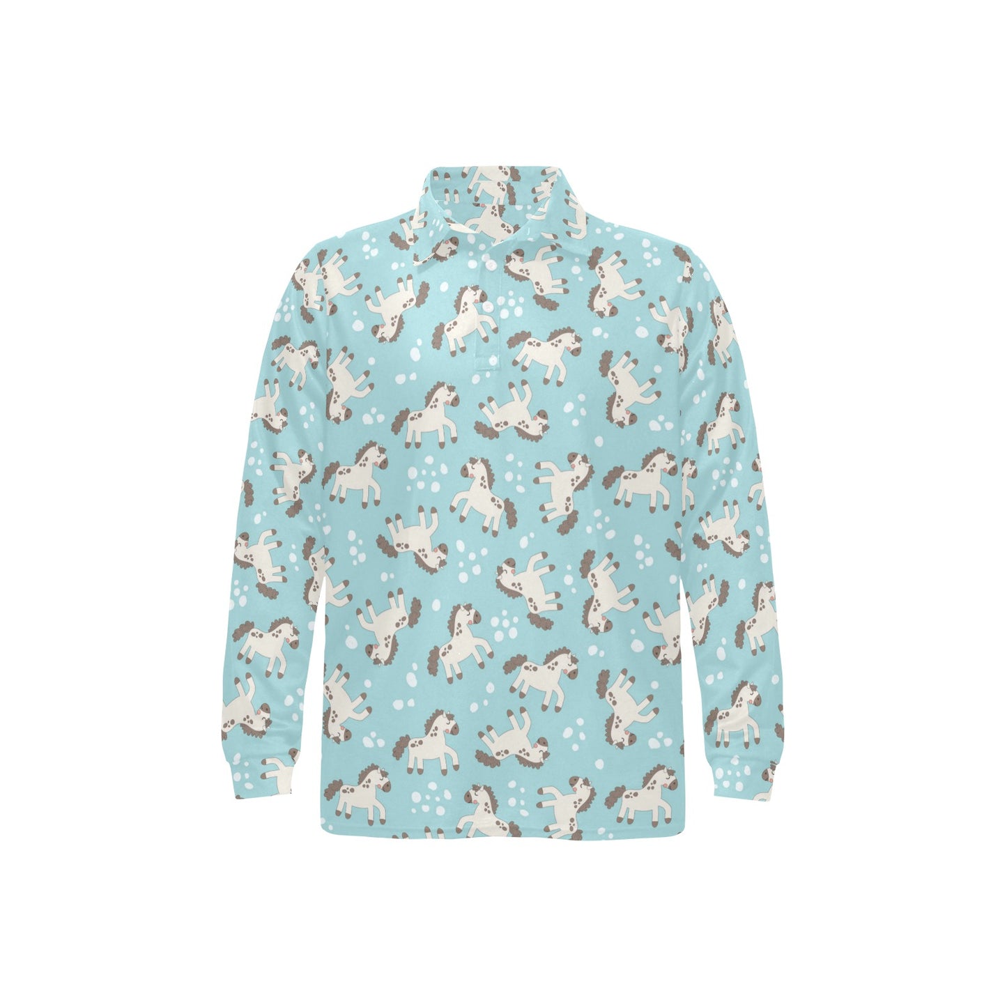 Horse Cute Print Design LKS306 Long Sleeve Polo Shirt For Men's