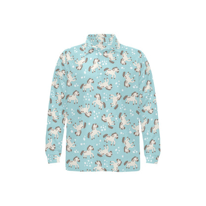 Horse Cute Print Design LKS306 Long Sleeve Polo Shirt For Men's