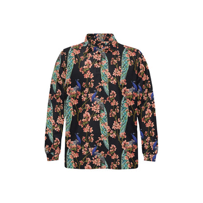 Peacock Pattern Print Design A01 Long Sleeve Polo Shirt For Men's