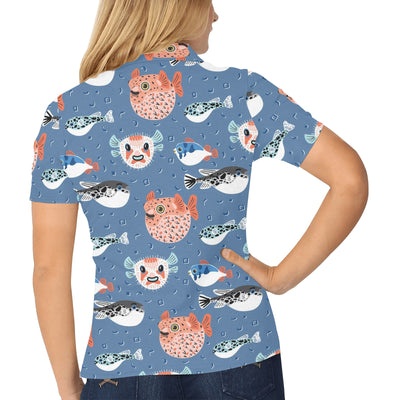 Fugu Pattern Print Design 02 Women's Polo Shirt