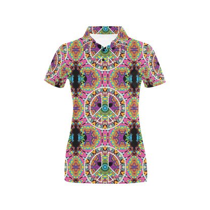 Peace Sign Pattern Print Design A03 Women's Polo Shirt