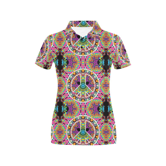Peace Sign Pattern Print Design A03 Women's Polo Shirt