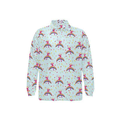 Fairy with Rainbow Print Pattern Long Sleeve Polo Shirt For Men's
