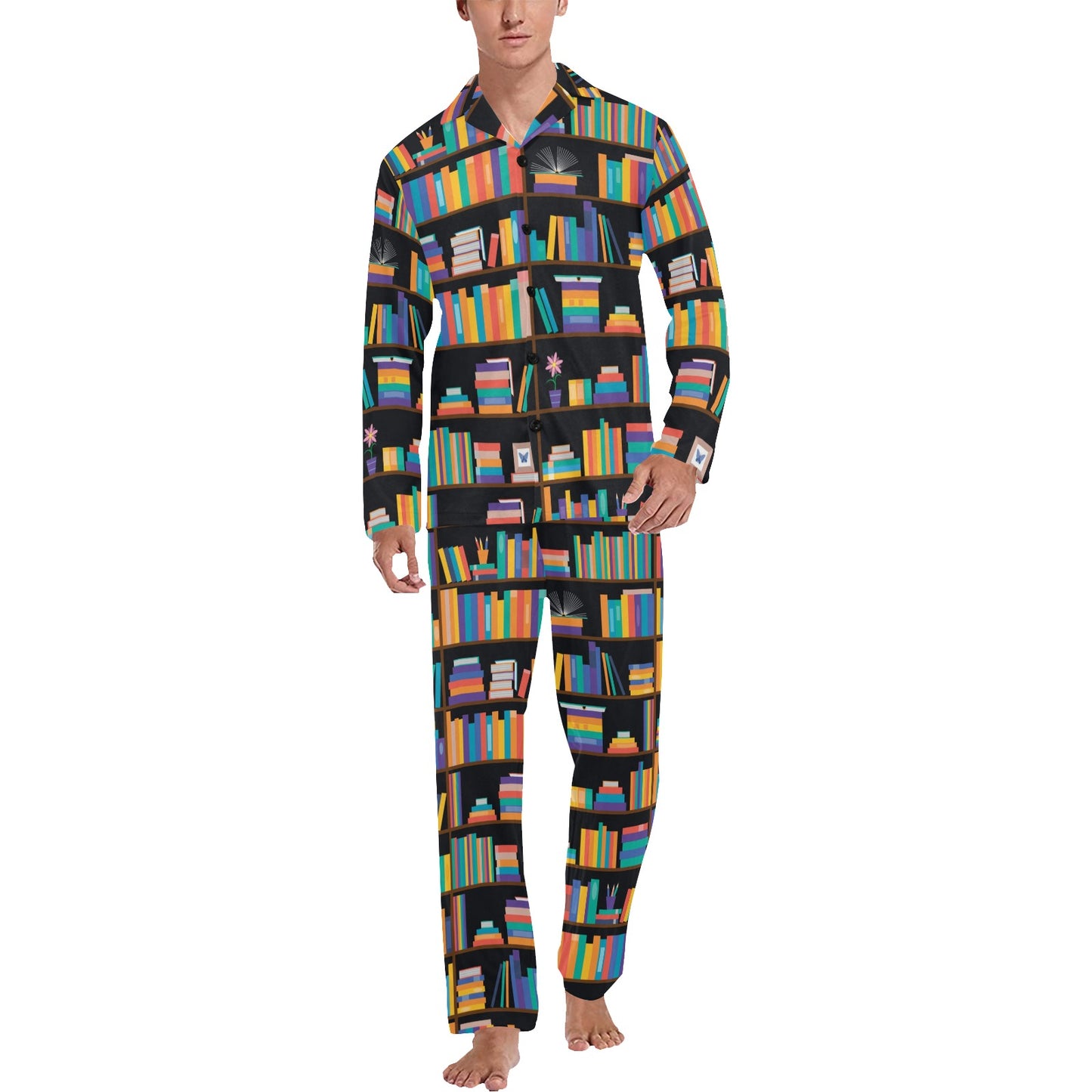 Book Pattern Print Design 05 Men's Long Pajama Set