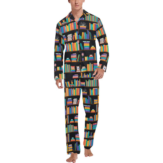 Book Pattern Print Design 05 Men's Long Pajama Set