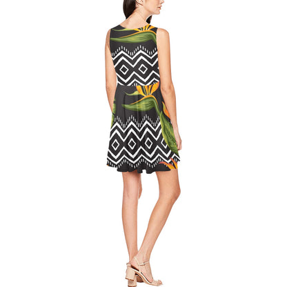 Bird Of Paradise Pattern Print Design BOP07 Sleeveless Dress