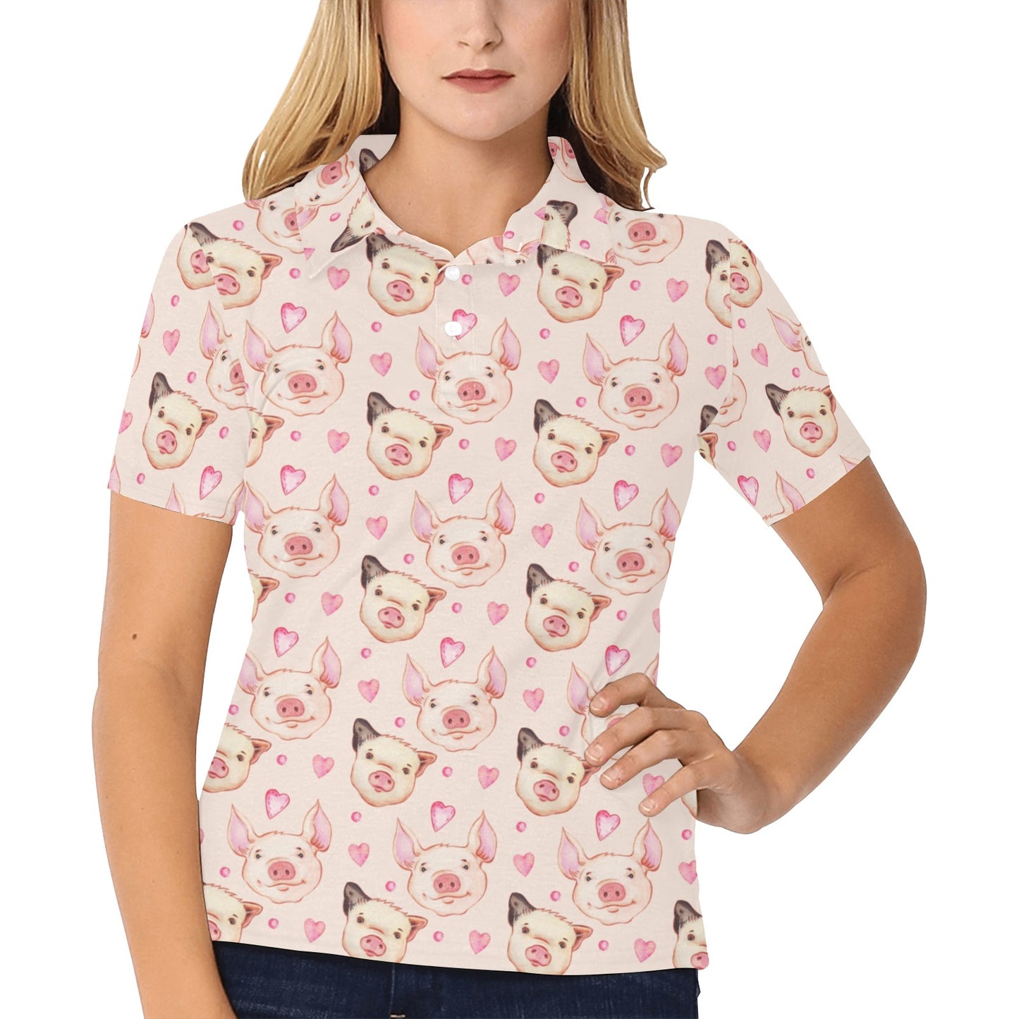 Pig Print Design LKS406 Women's Polo Shirt