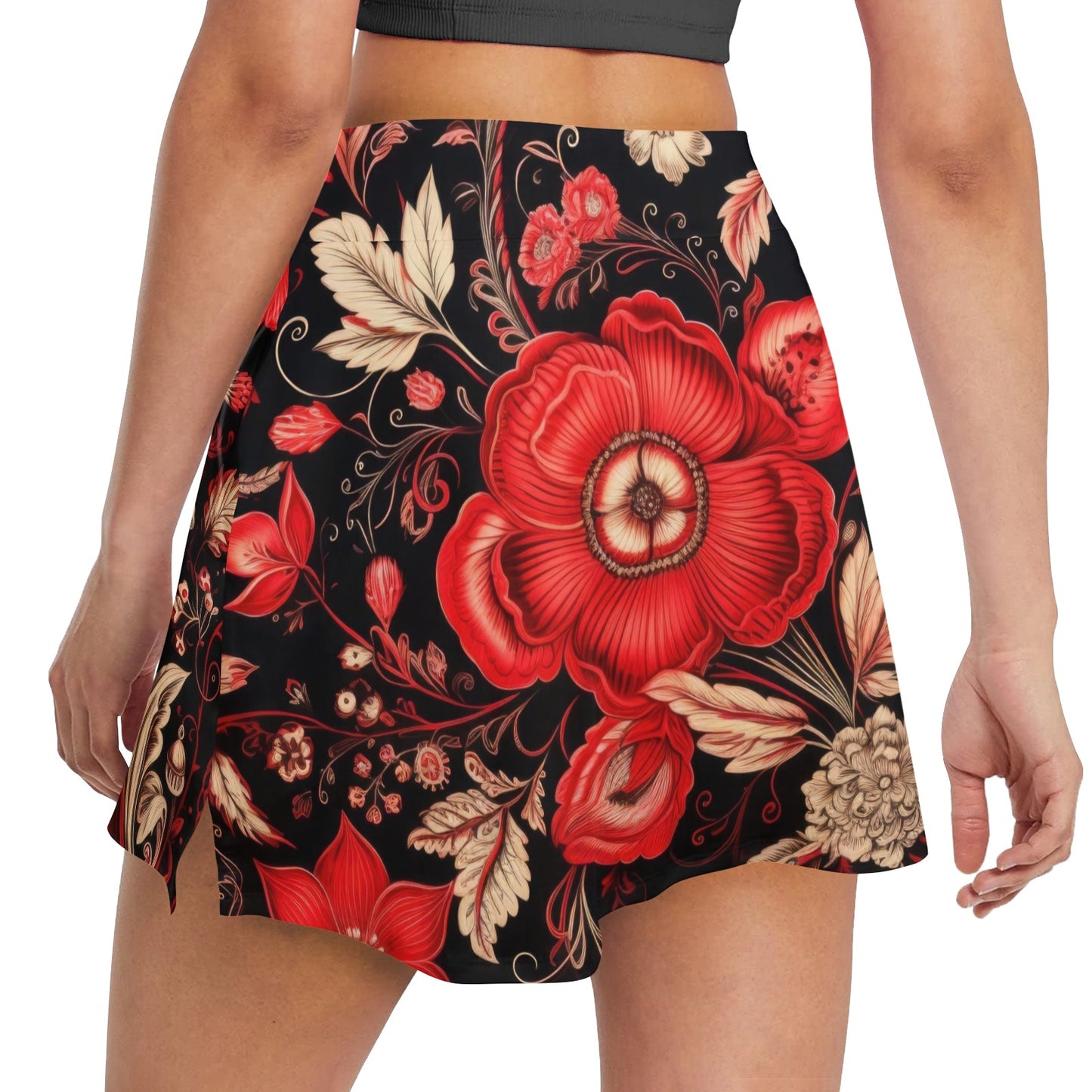 Bandana Style with Red Hibiscus Women's Golf Skirt with Pocket
