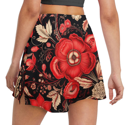 Bandana Style with Red Hibiscus 17" Golf & Pickleball Skort with Pockets