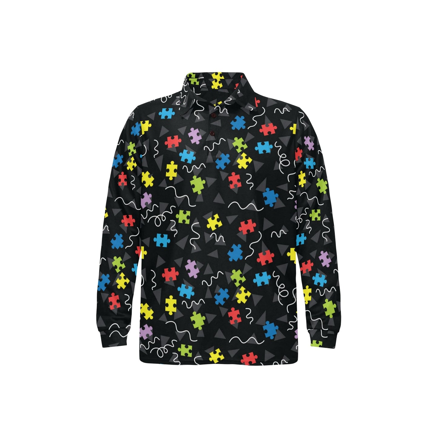 Autism Awareness Pattern Print Design 01 Long Sleeve Polo Shirt For Men's