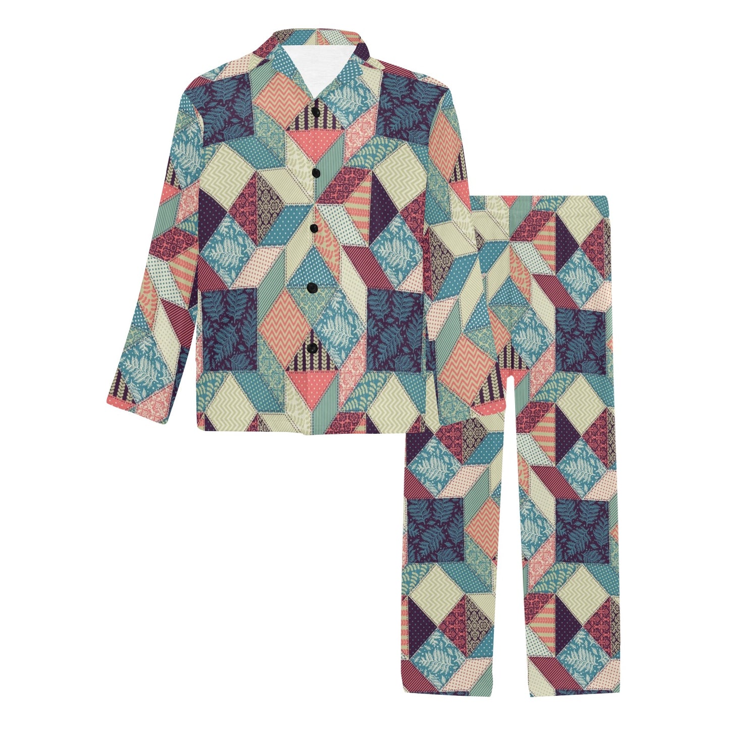 Patchwork Pattern Print Design 02 Men's Long Pajama Set