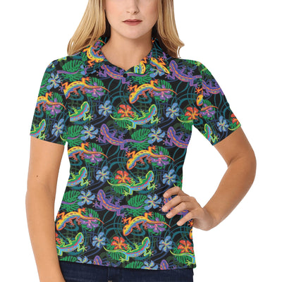 Gecko Colorful Pattern Print Design 01 Women's Polo Shirt