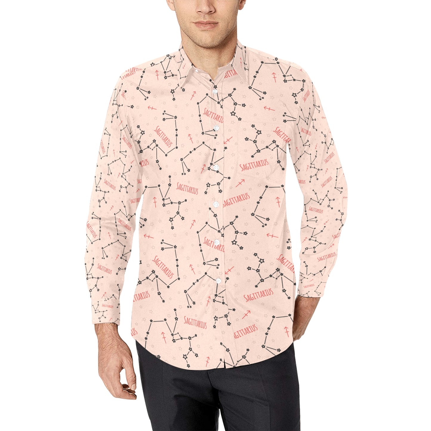 Sagittarius Star Print Design LKS302 Men's Long Sleeve Dress Shirt