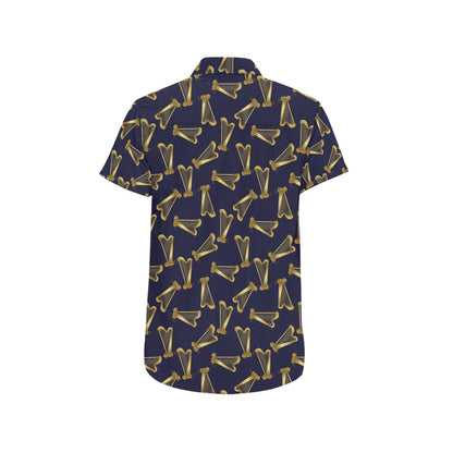 Harp Print Design LKS401 Men Short Sleeve Button Up Shirt