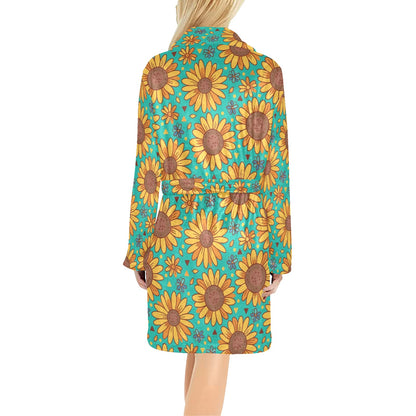 Sunflower Pattern Print Design SF013 Women's Fleece Robe