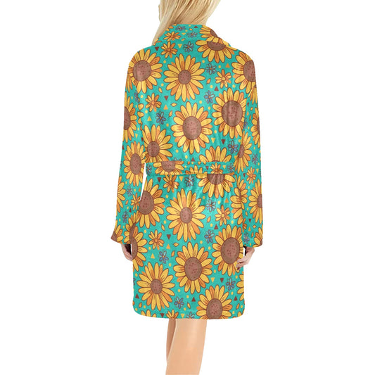 Sunflower Pattern Print Design SF013 Women's Fleece Robe