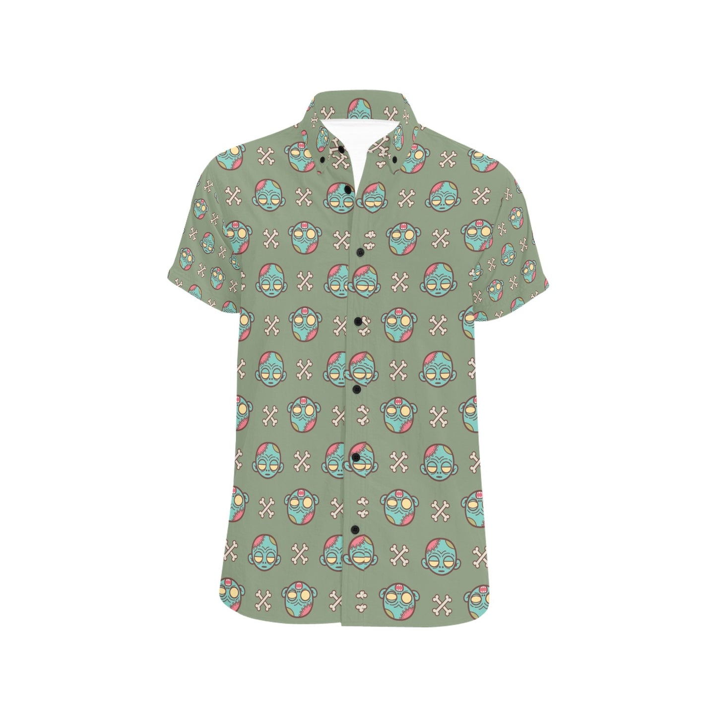 Zombie Print Design LKS301 Men Short Sleeve Button Up Shirt