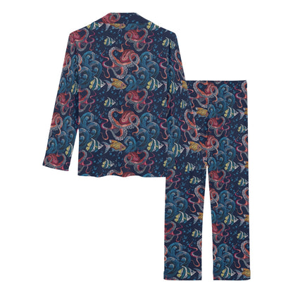 Octopus Deep Sea Print Themed Women's Long Pajama Set