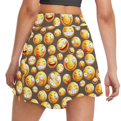 Smiley Face Emoji Print Design LKS303 17" Golf & Pickleball Skort with Pockets