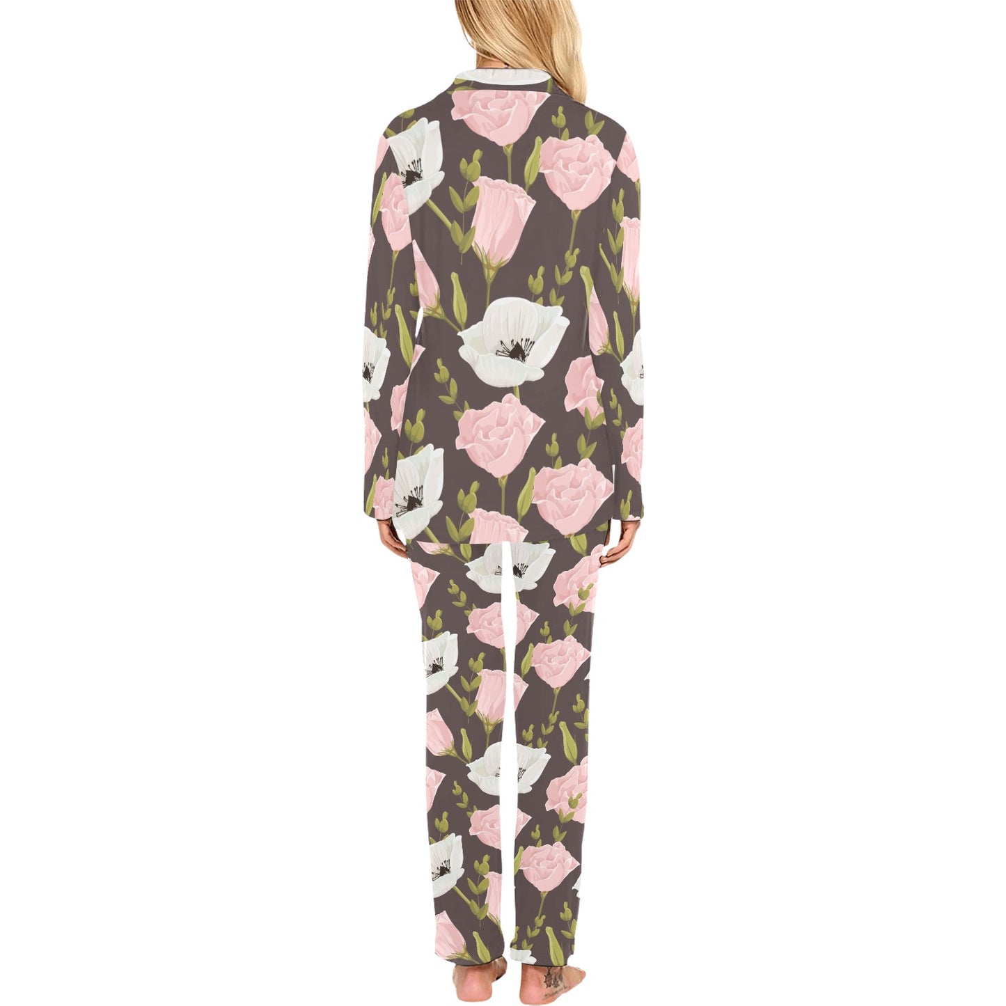 Anemone Pattern Print Design AM011 Women's Long Pajama Set