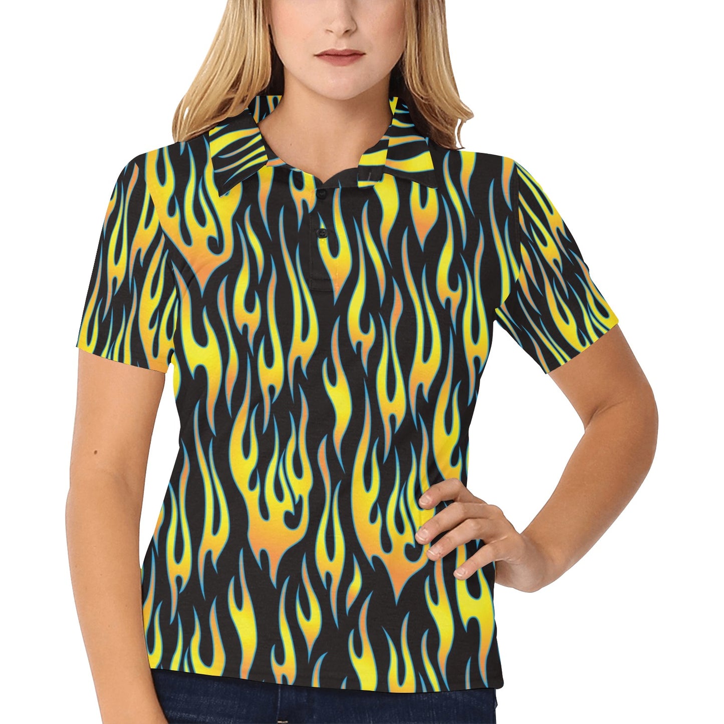 Flame Fire Yellow Pattern Women's Polo Shirt