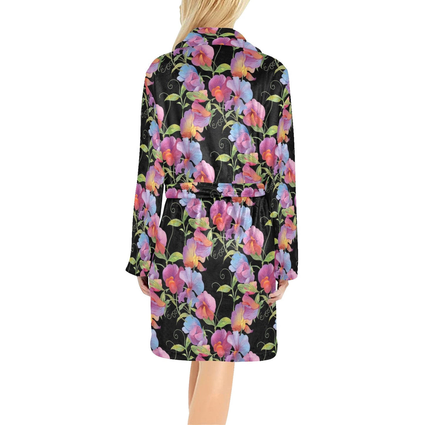 Peony Pattern Print Design PE012 Women's Fleece Robe