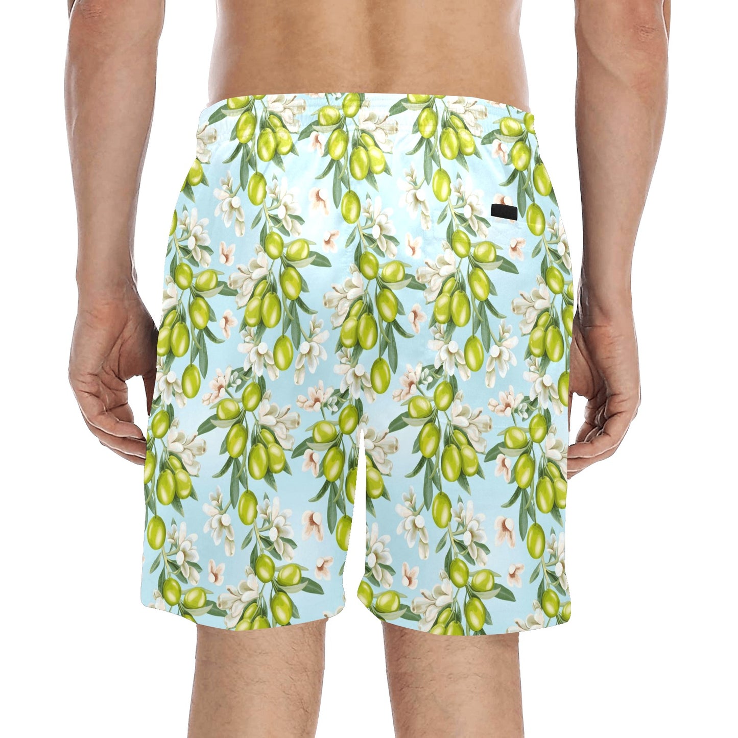 Elegant Olive Floral Print Men's Swim Trunks Beach Shorts