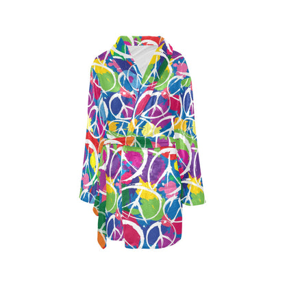 Peace Sign Colorful Pattern Print Design A02 Women's Fleece Robe