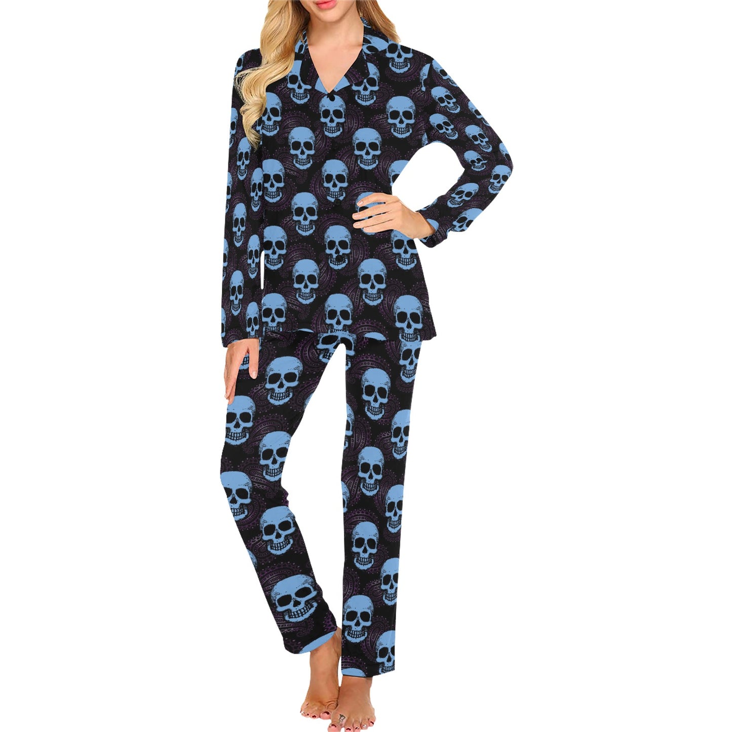 Skull Print Design LKS3012 Women's Long Pajama Set