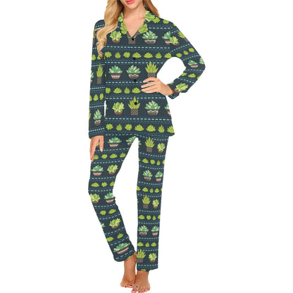 Cactus Pattern Print Design 07 Women's Long Pajama Set