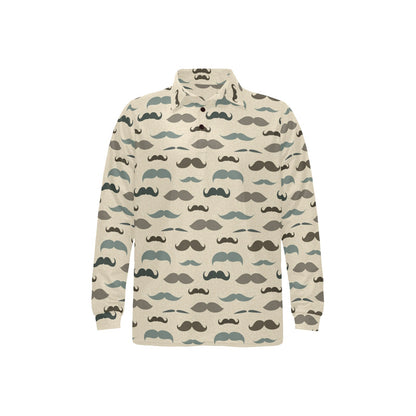 Mustache Pattern Print Design A01 Long Sleeve Polo Shirt For Men's