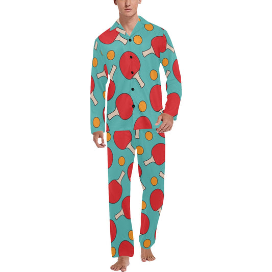 Ping Pong Pattern Print Design A01 Men's Long Pajama Set