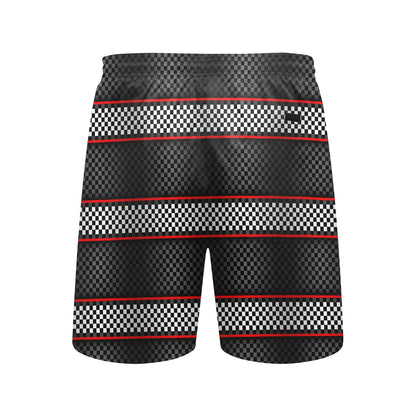 Checkered Flag Red Line Style Men's Swim Trunks Beach Shorts