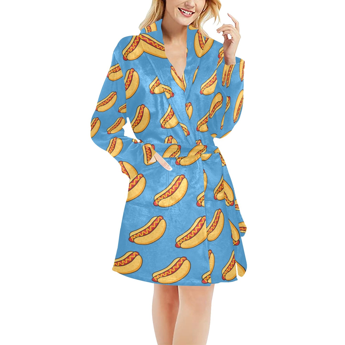Hot Dog Pattern Print Design 02 Women's Fleece Robe