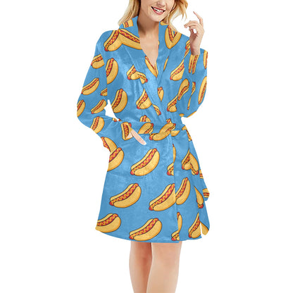 Hot Dog Pattern Print Design 02 Women's Fleece Robe